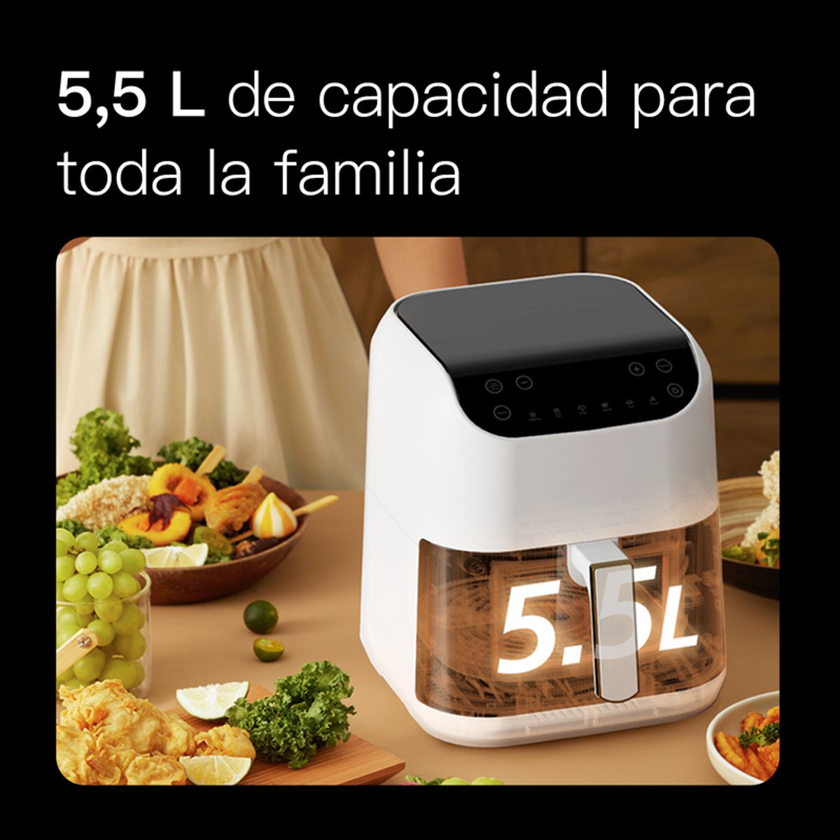 DEERMA - Freidora Aire Deerma DEM-KZ130W 5.5L 6 menus personalizables