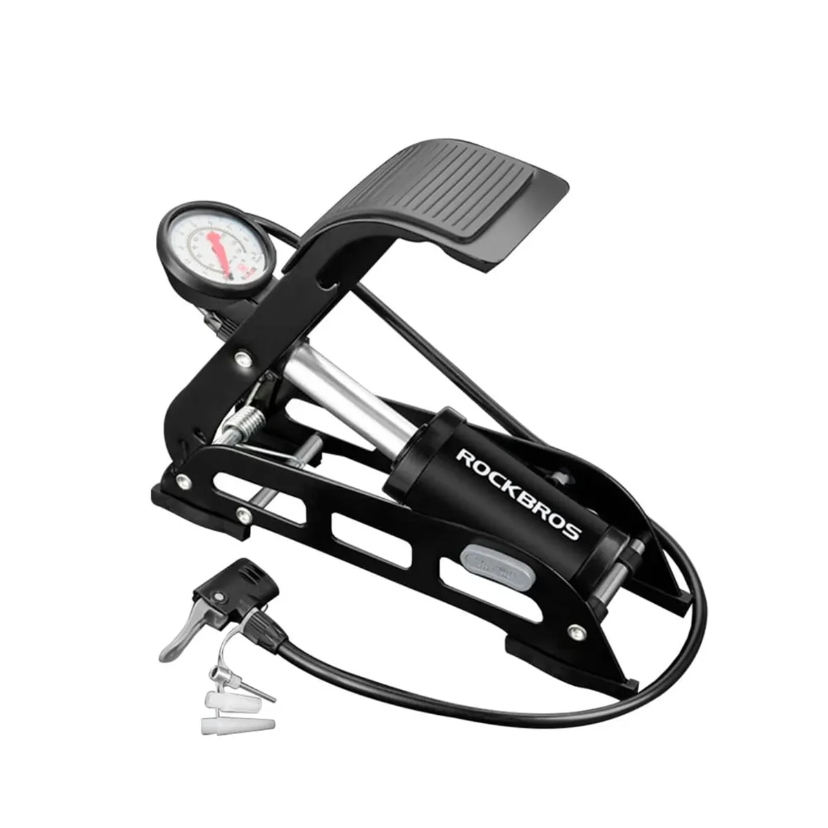 Rockbros - Inflador de Pie con Manómetro de 130Psi para Bicicleta Scooter y Moto Rockbros