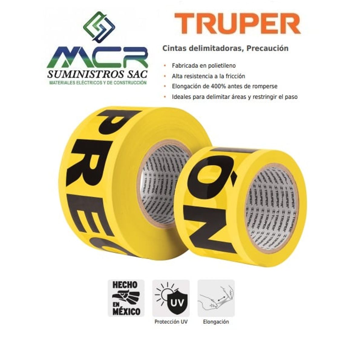 TRUPER - CINTA DE SEGURIDAD  PRECAUCION  ROLLO DE 100M X 3PULGADAS
