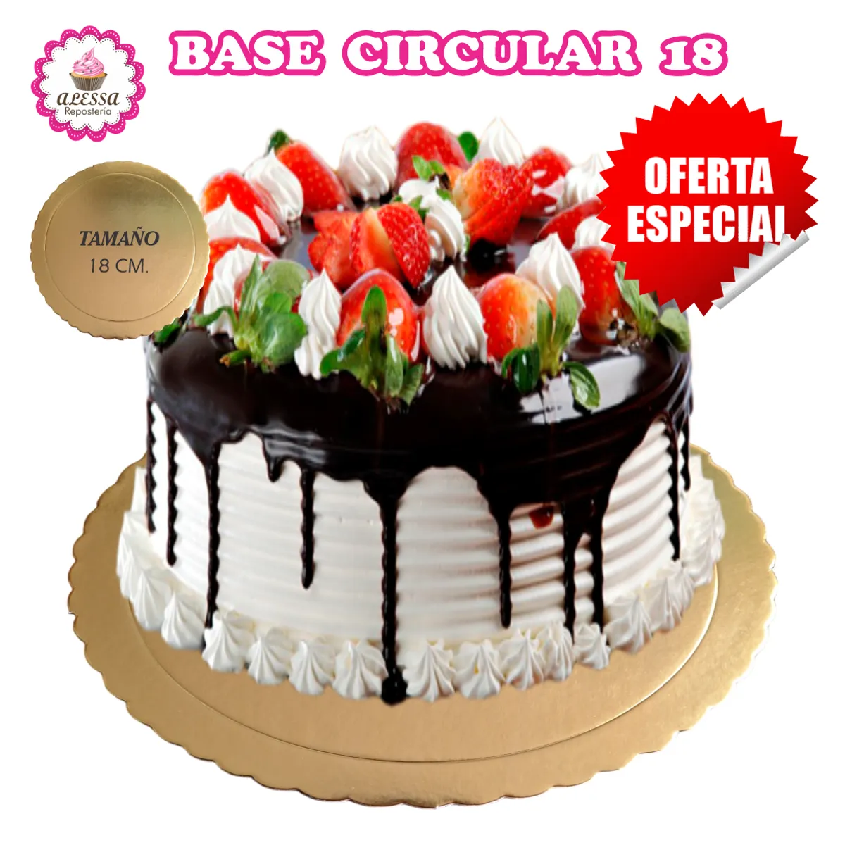 GENERICO - 12 Bases Doradas de Torta Pastel de 18 cm. para Repostería