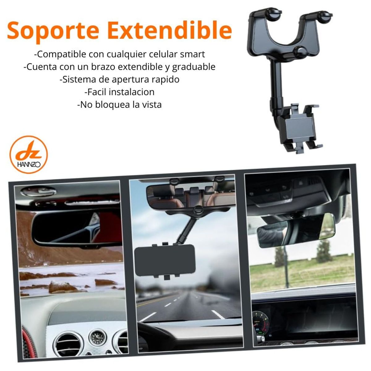 GENERICO - Soporte de celular para espejo retrovisor - Giro de 360°