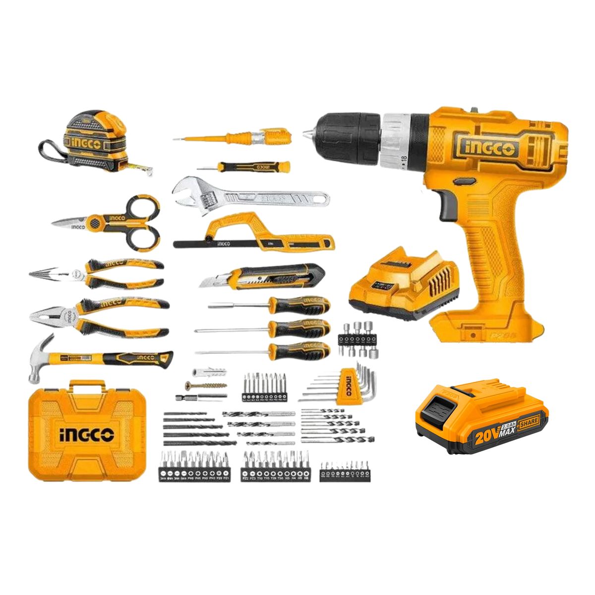 INGCO TOOLS - Taladro 20v + 165 herramientas Ingco