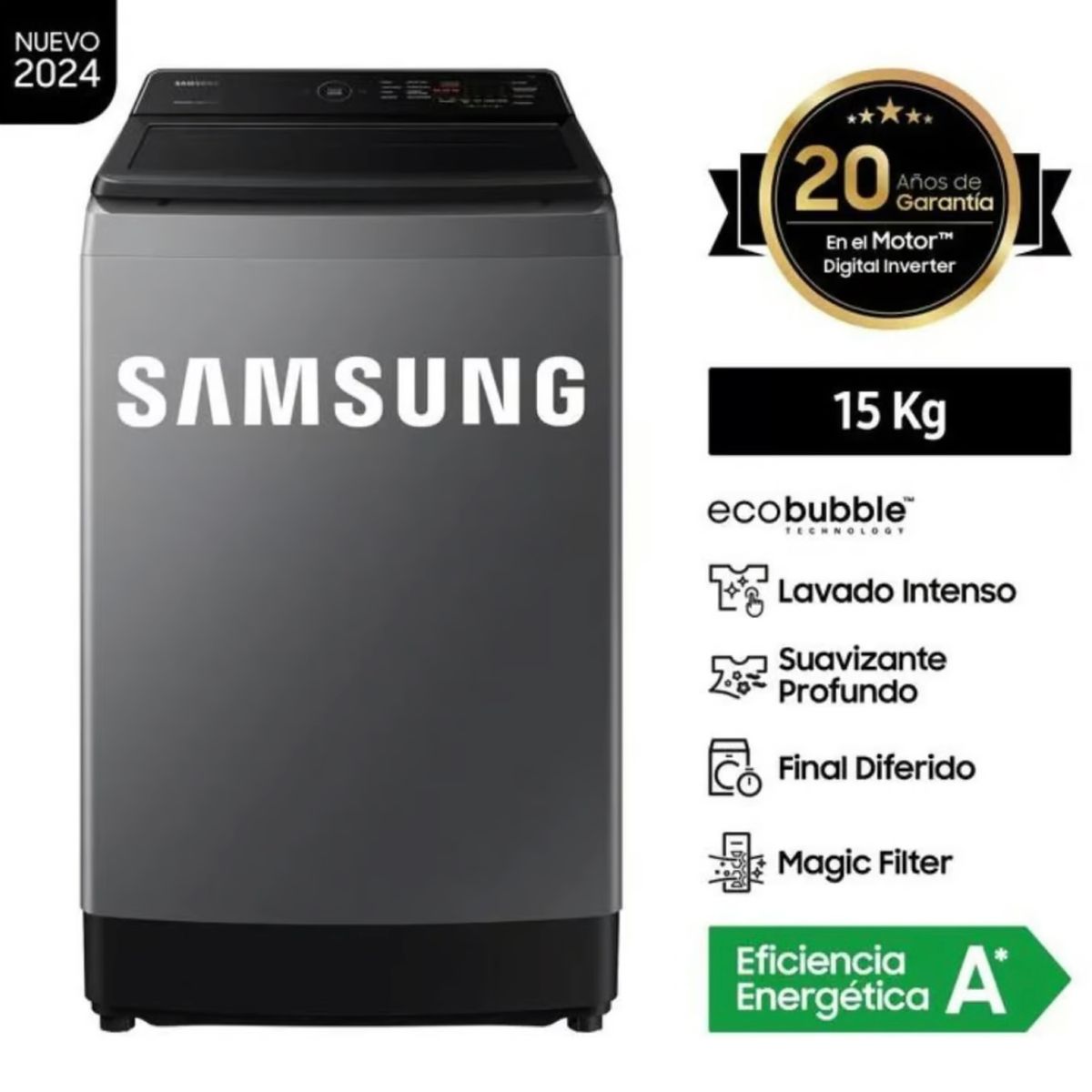 SAMSUNG - Lavadora Samsung EcoBubble 15KG WA15CG5441BD Gris Claro