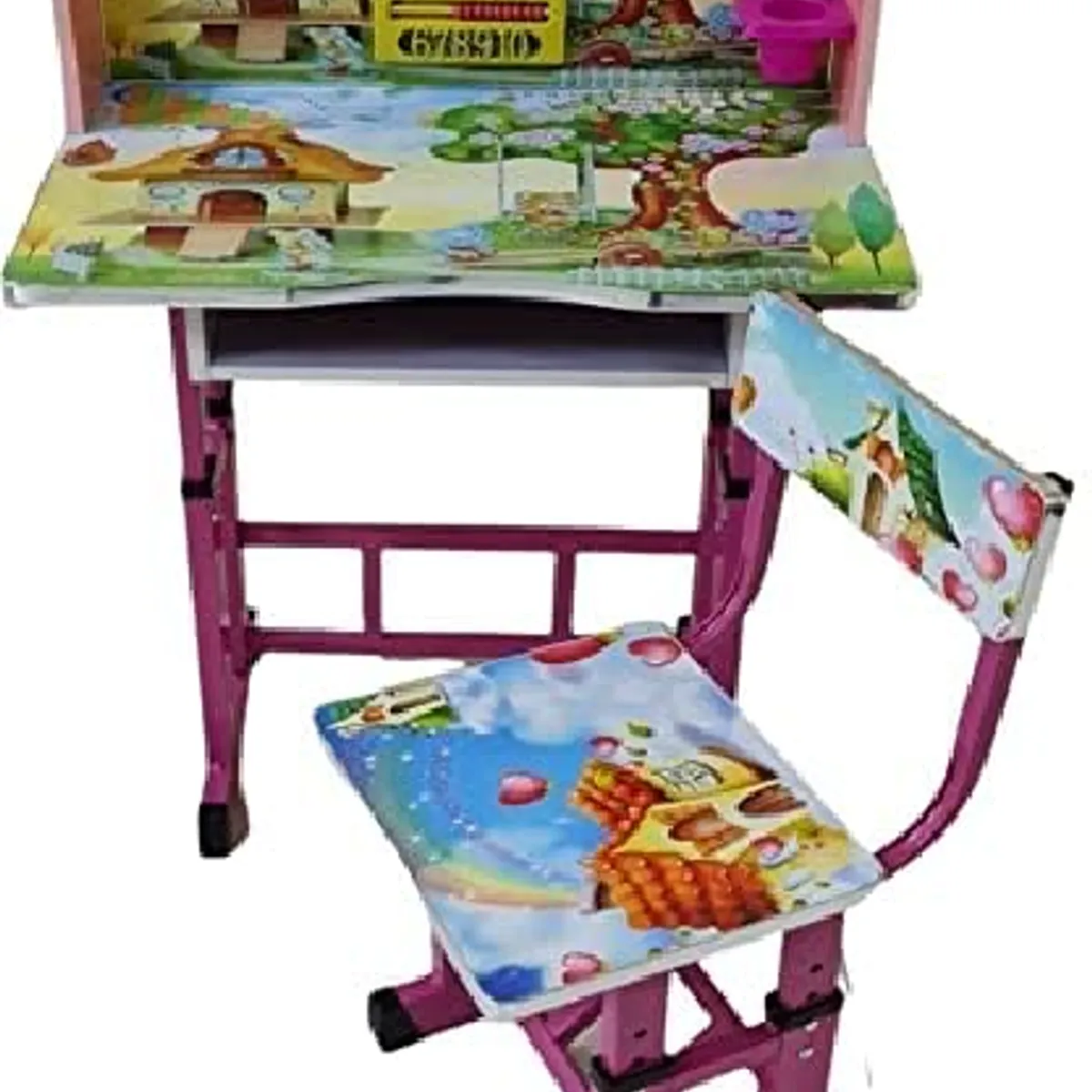 GENERICO - MESA DE ESTUDIO Y SILLA EDUCATIVA PARA NIÑOS CON RELOJ