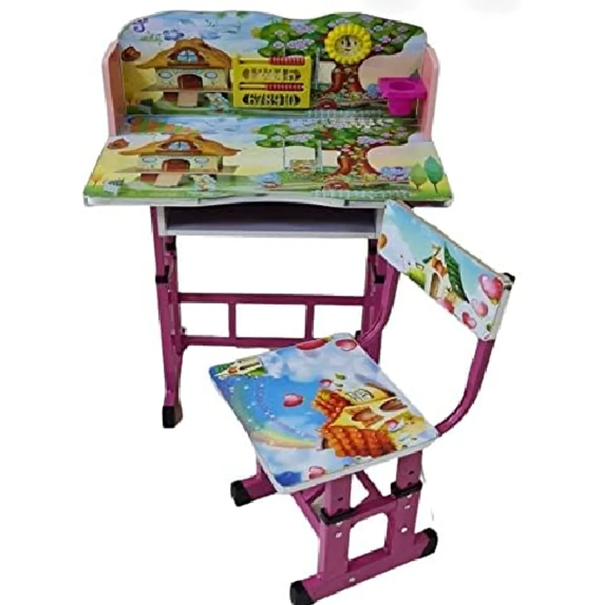 GENERICO - MESA DE ESTUDIO Y SILLA EDUCATIVA PARA NIÑOS CON RELOJ