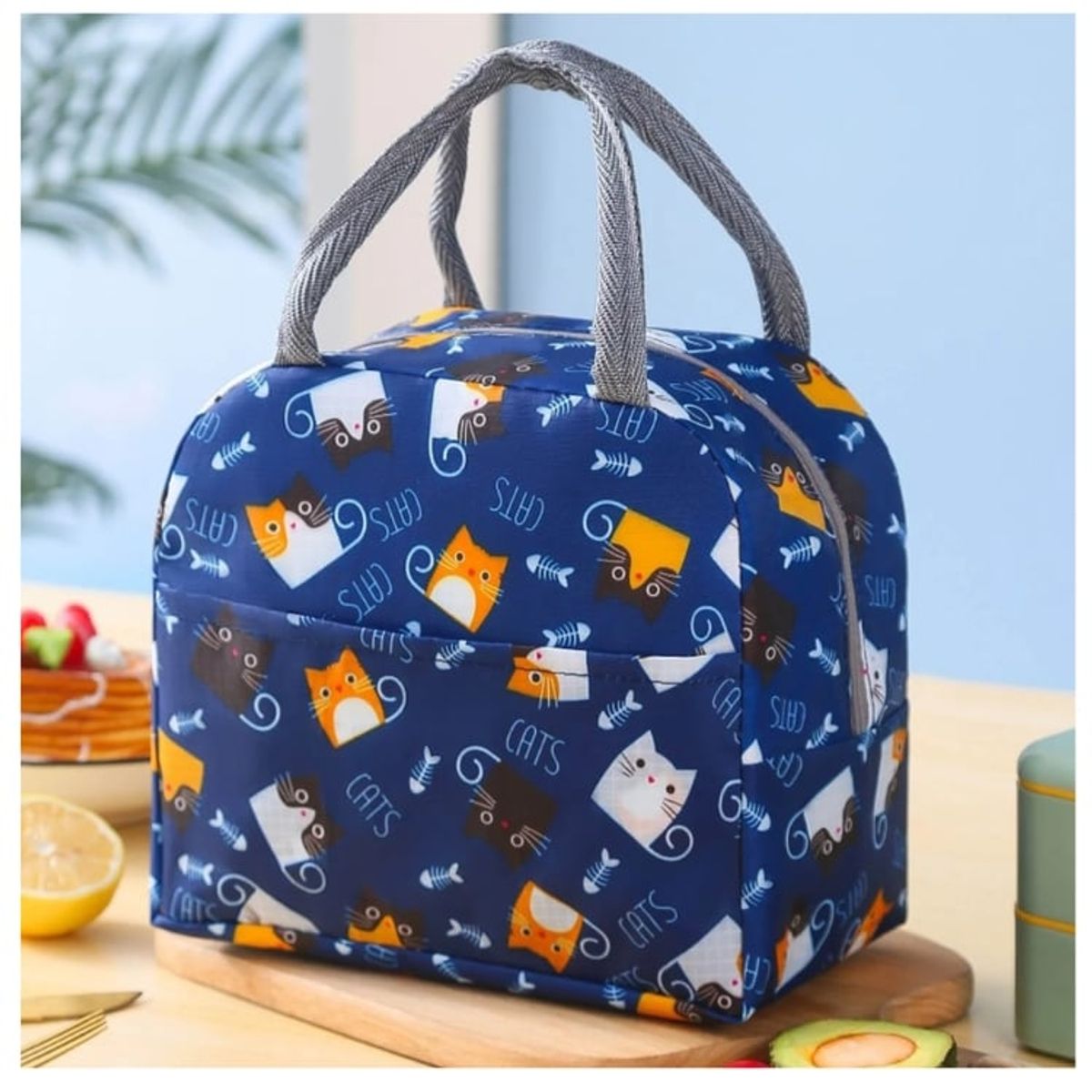 MINARI - Lonchera Térmica Fiambrera Diseño Azul con Gatitos 540L