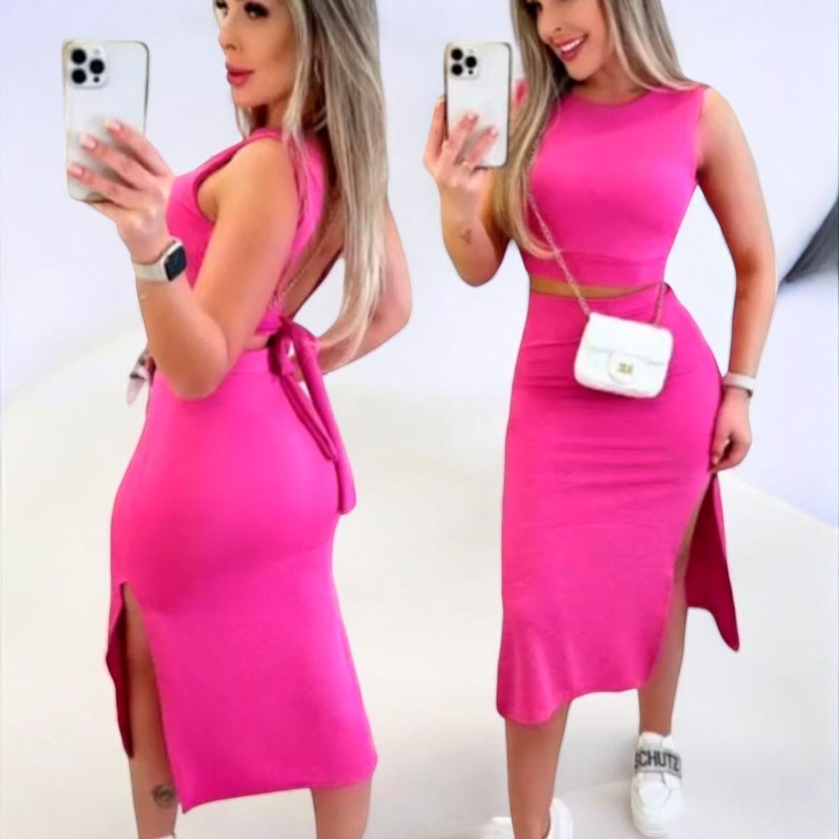 GENERICO - Conjunto Casual Rip Grueso Lazo Posterior Abierto Color Fucsia