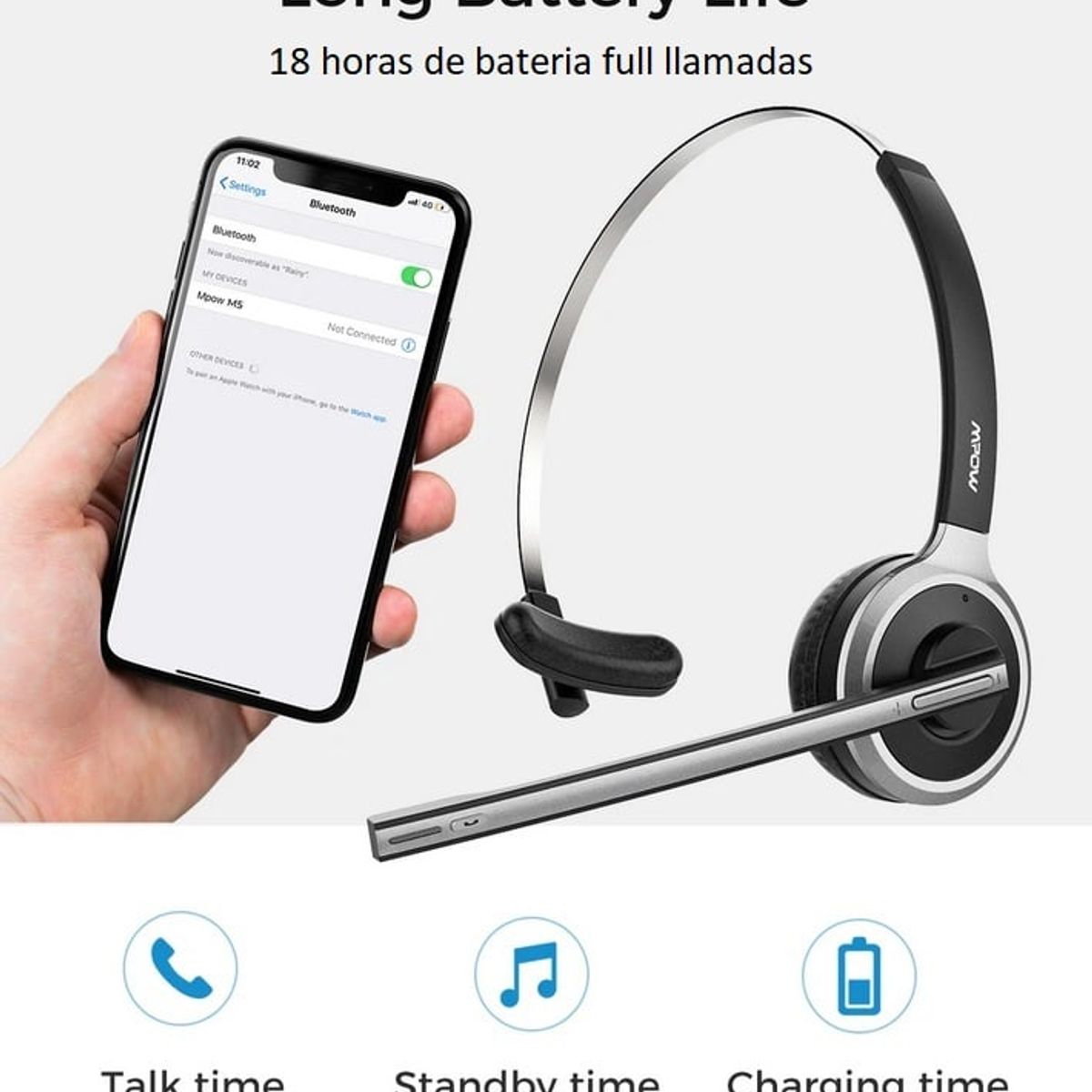 MPOW - Audífono Bluetooth Para Call Center - Diseño Ergonomico - Mpow