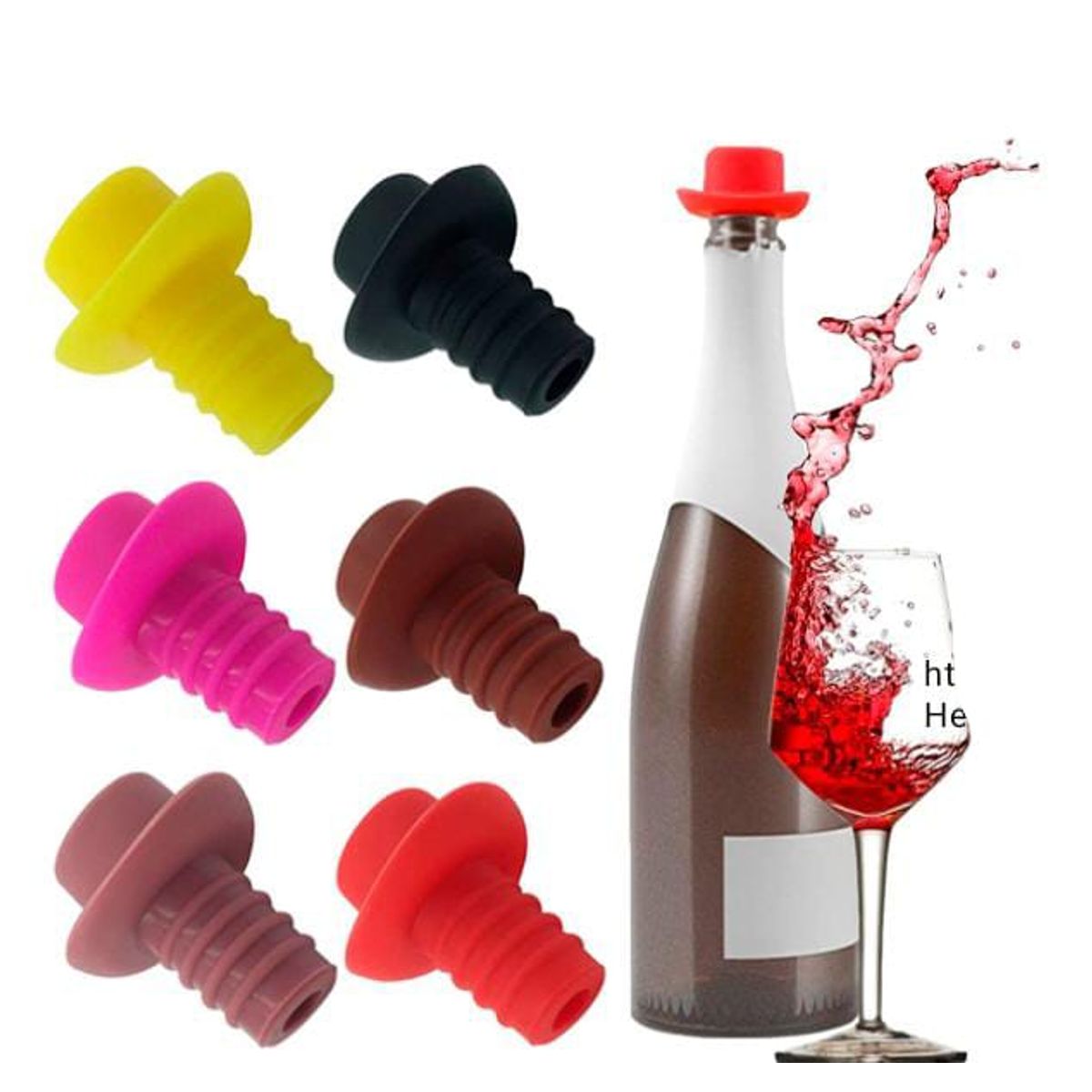 GENERICO - TAPON DE SILICONA TIPO CORCHO PARA BOTELLA VINO CERVEZA