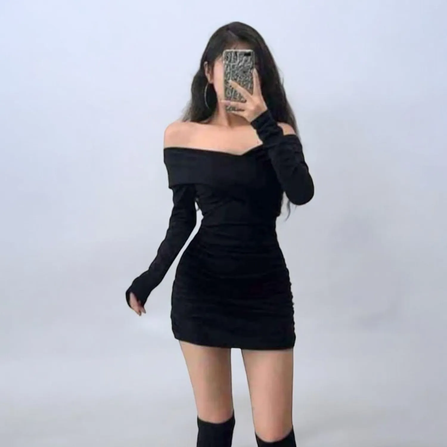Corto Elegante Vestido Negro Corto Mujer Vestido Casual Rip Grueso
