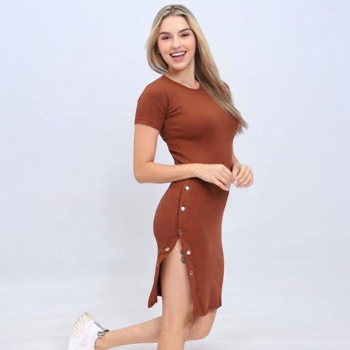 GENERICO - Vestido Casual Rip Grueso Corto Color Caramelo