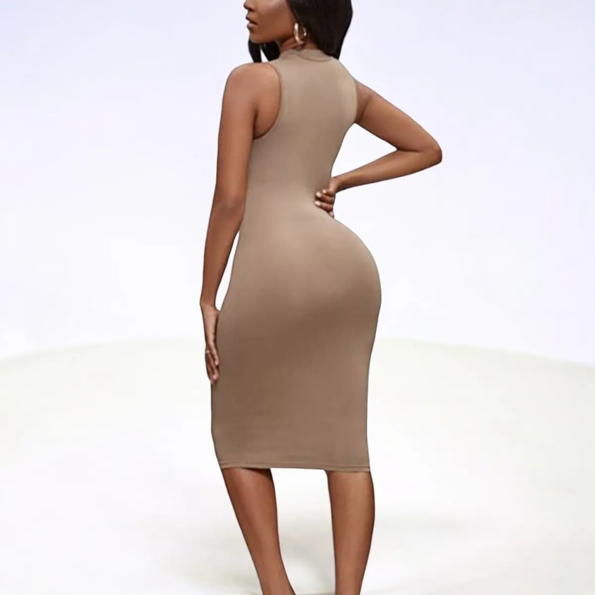 GENERICO - Vestido Casual Rip Grueso Cuello Alto Renata Color Beige