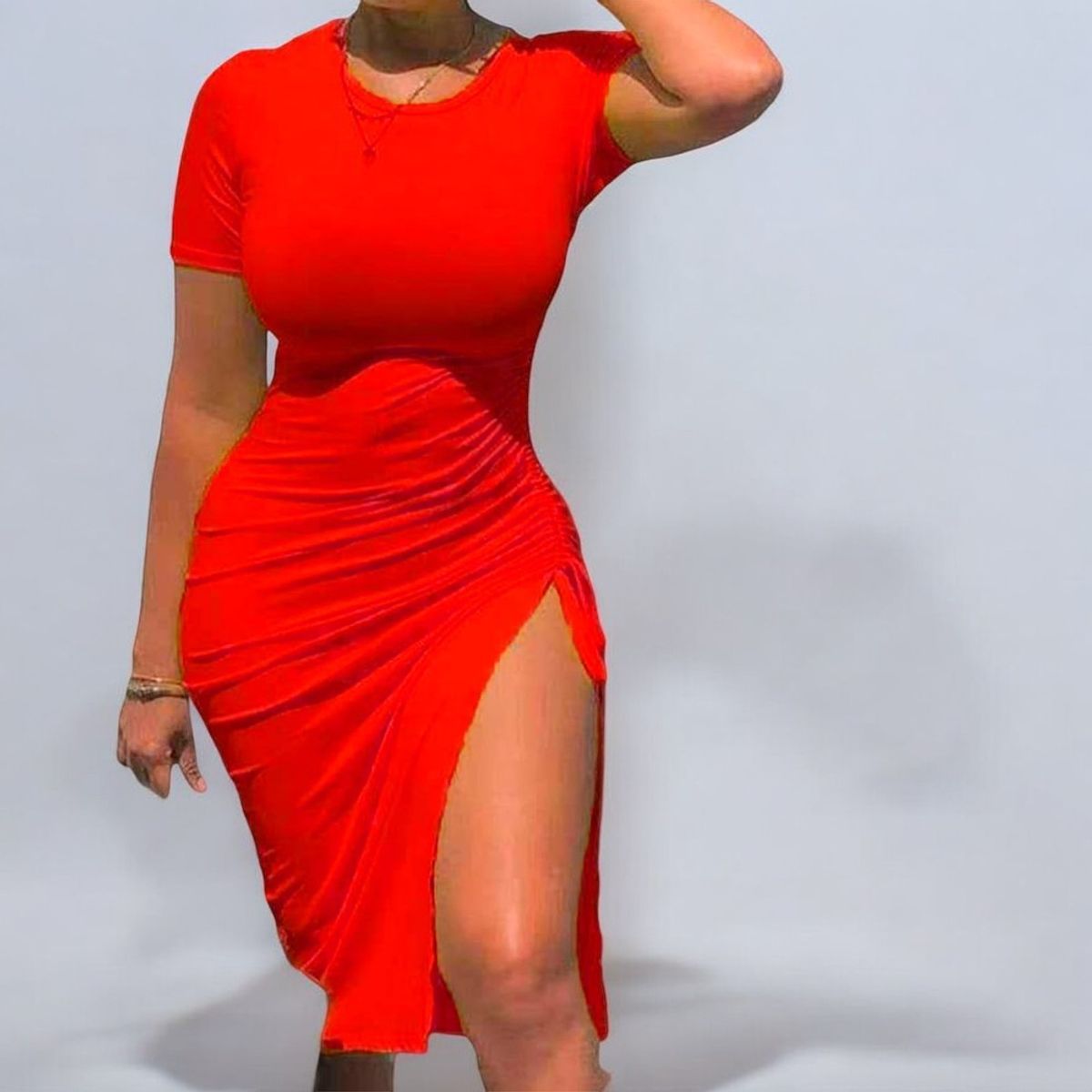 GENERICO - Vestido Casual Rip Grueso Manga Tres Cuartos Juventud Sexy Color Rojo