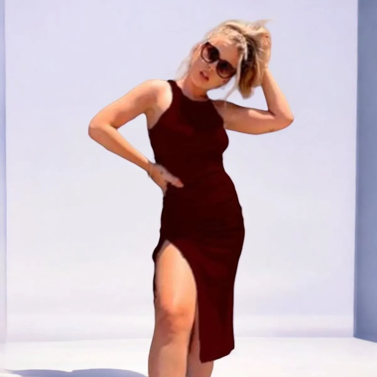 GENERICO - Vestido Casual Rip Grueso Rihana Gomes Color Guinda