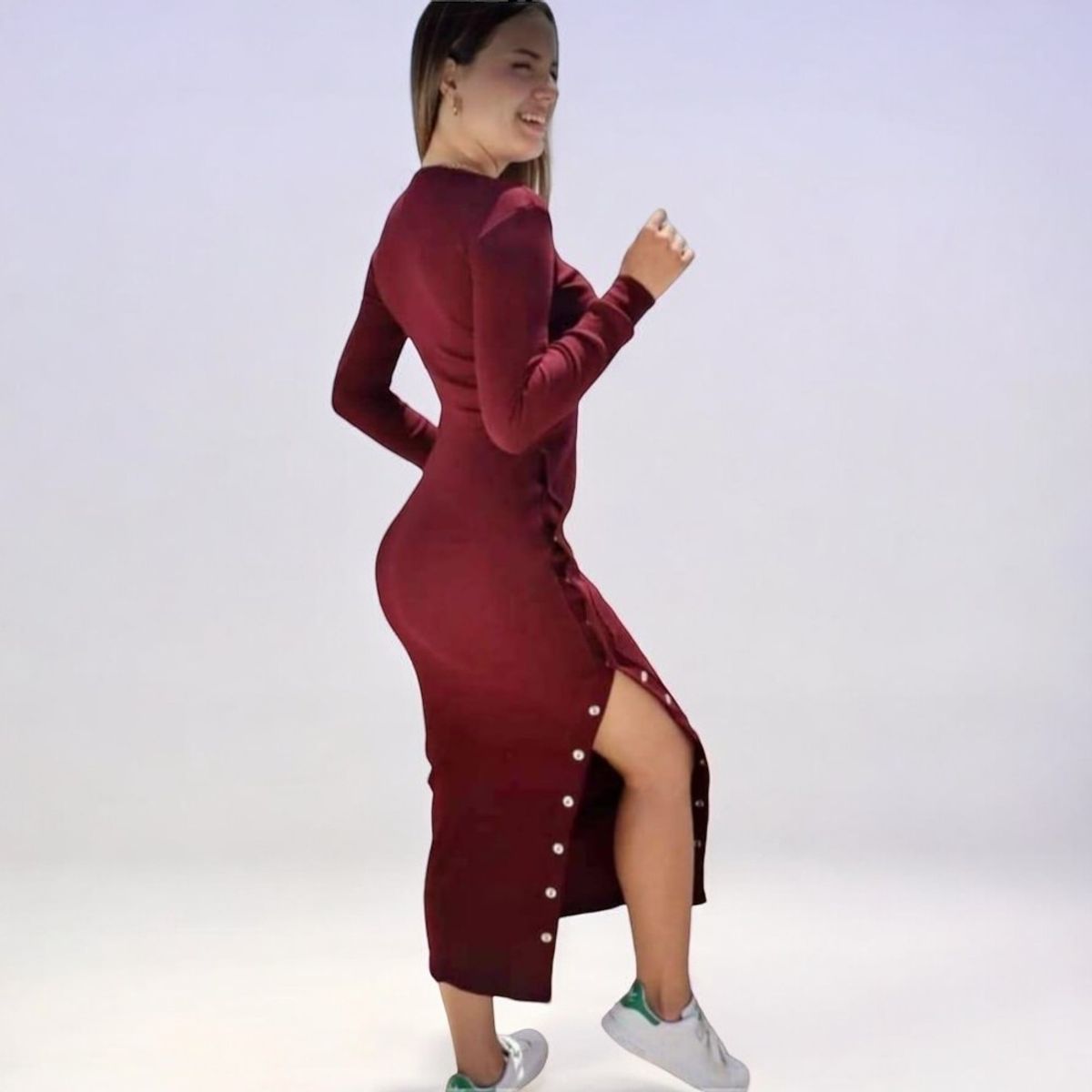 GENERICO - Vestido Rip Casual Broche Manga Larga Tcl-26 Color Guinda