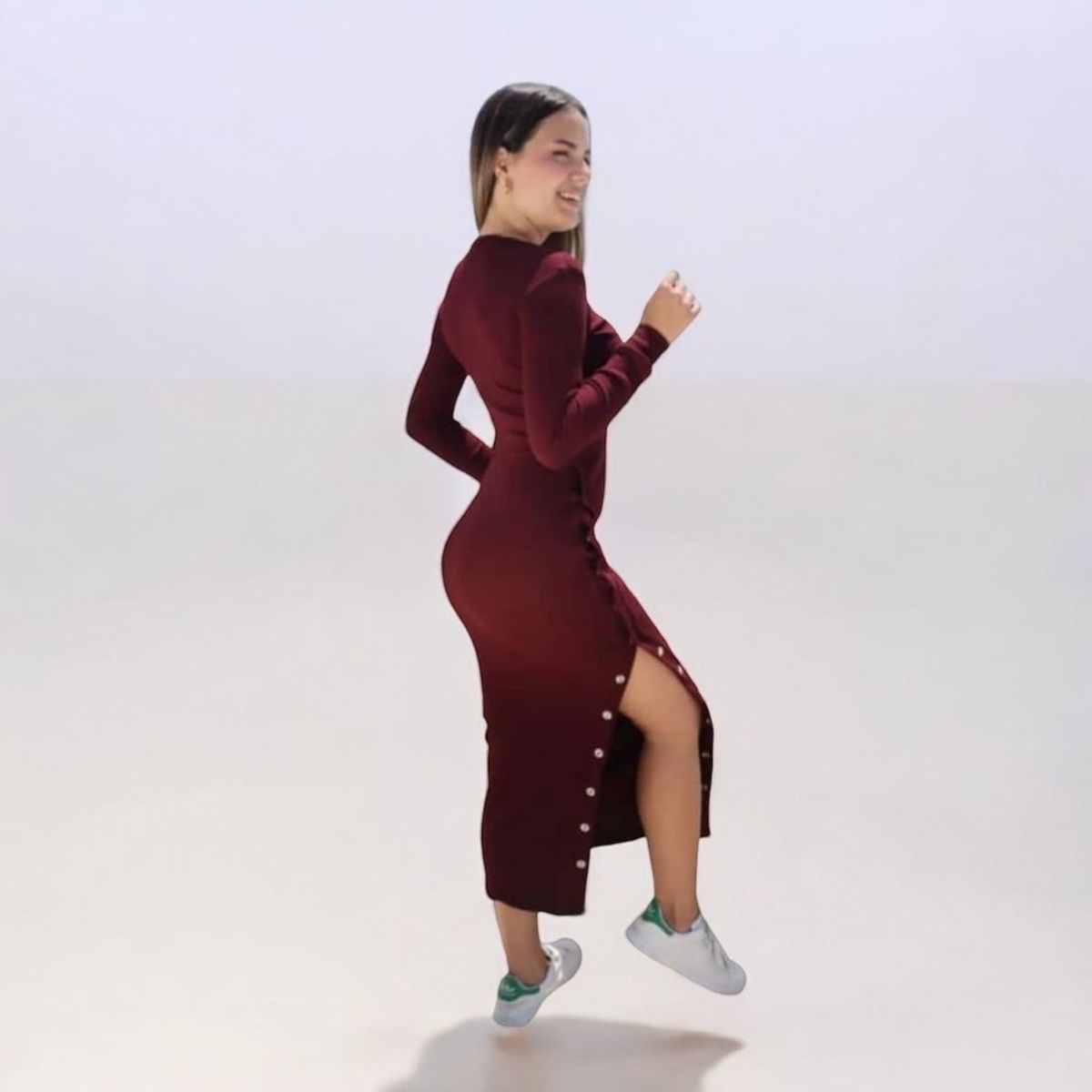 GENERICO - Vestido Rip Casual Broche Manga Larga Tcl-26 Color Guinda