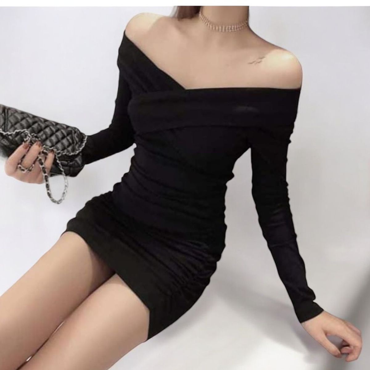 GENERICO - Vestido Rip Casual Cruzado Manga Larga Tcl-21 Color Negro