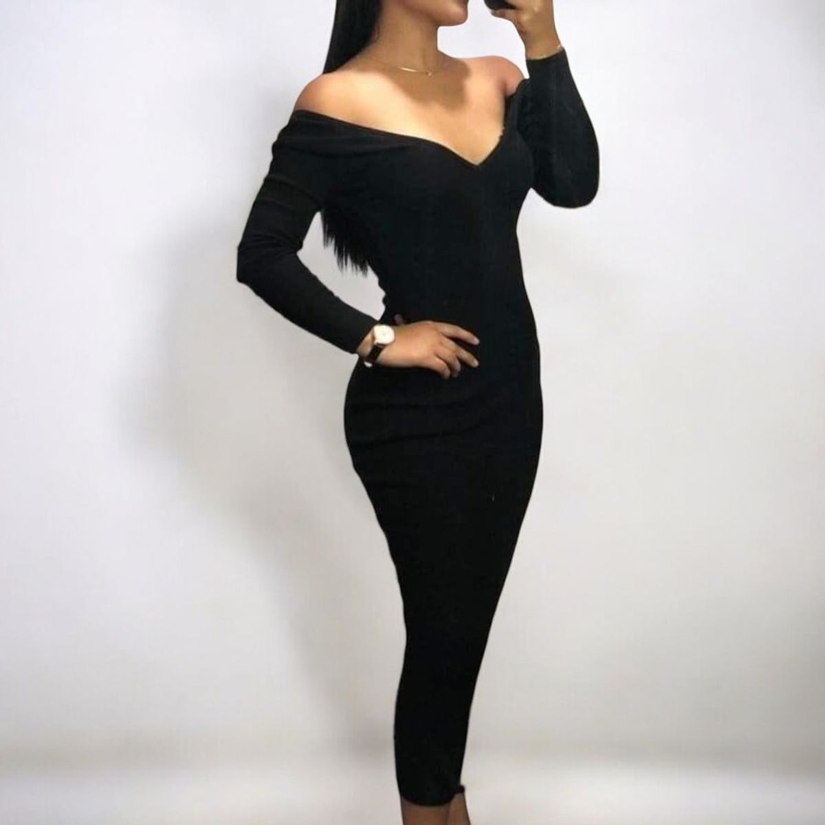 GENERICO - Vestido Rip Casual Doble V Manga Larga Tcl-21 Color Negro