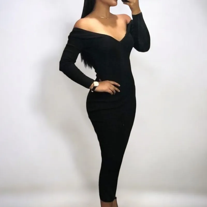 GENERICO - Vestido Rip Casual Doble V Manga Larga Tcl-21 Color Negro