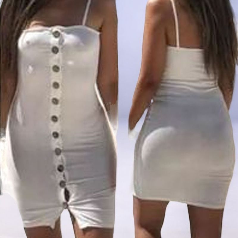 GENERICO - Vestido Rip Grueso Casual Botones Sexys Color Perla