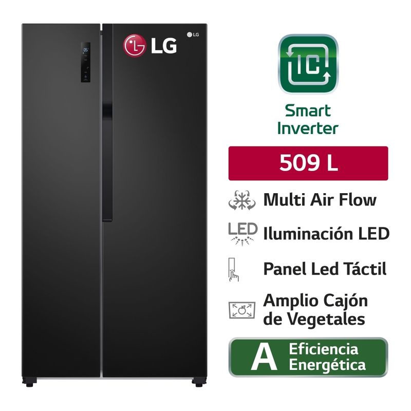 LG - Refrigeradora LG 509LT Side by Side Múltiple Flujo de aire GS51MPD Negro