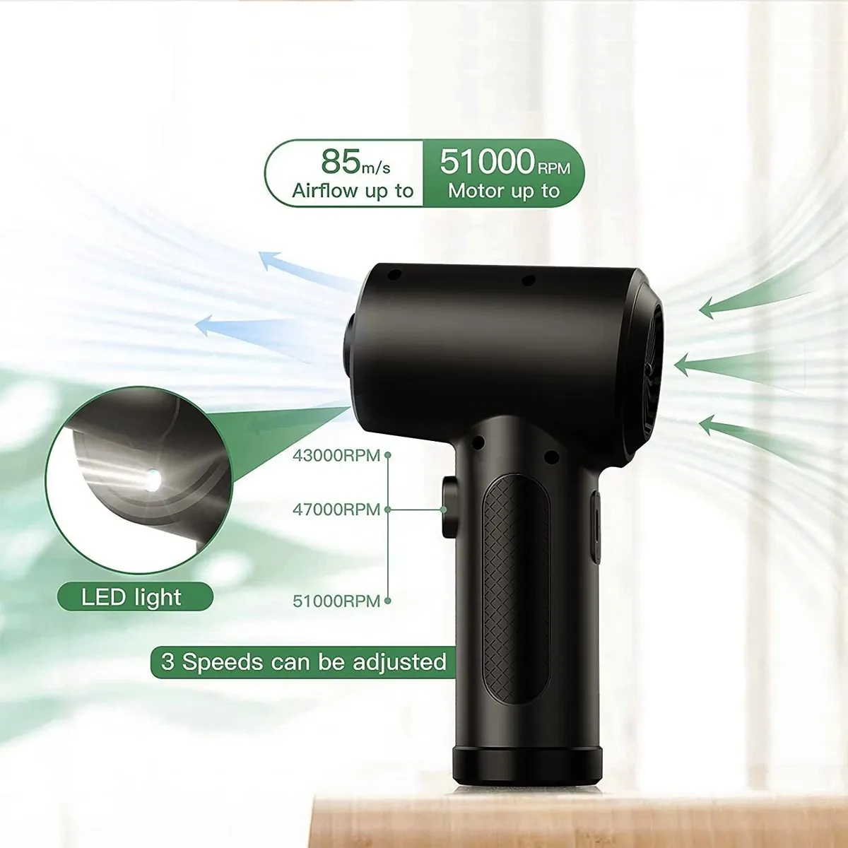 GENERICO - Aspirador de Aire Comprimido doble Función Sopla y Aspira, 51000 RPM