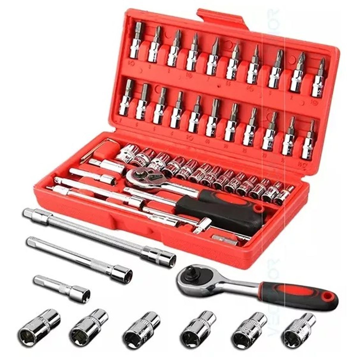 OEM - Juego Llaves Dados 46Piezas de Tubo Caja de Herramientas Inoxidable