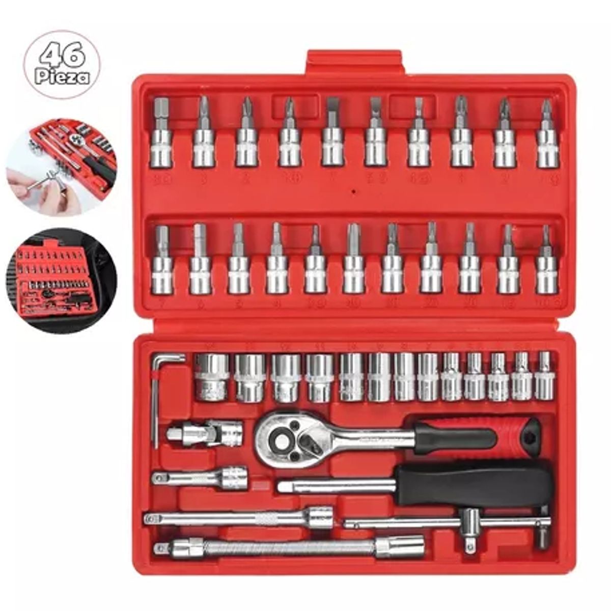 OEM - Juego Llaves Dados 46Piezas de Tubo Caja de Herramientas Inoxidable