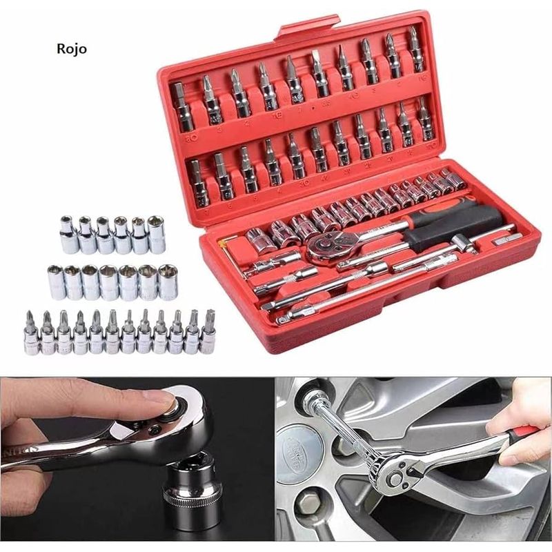 OEM - Juego Llaves Dados 46Piezas de Tubo Caja de Herramientas Inoxidable
