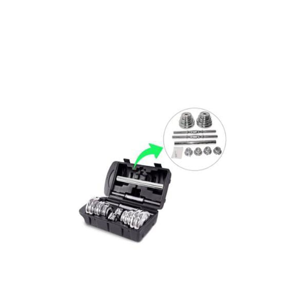 GENERICO - SET 20 KG PESAS CROMADAS + MANCUERNAS + MALETÍN