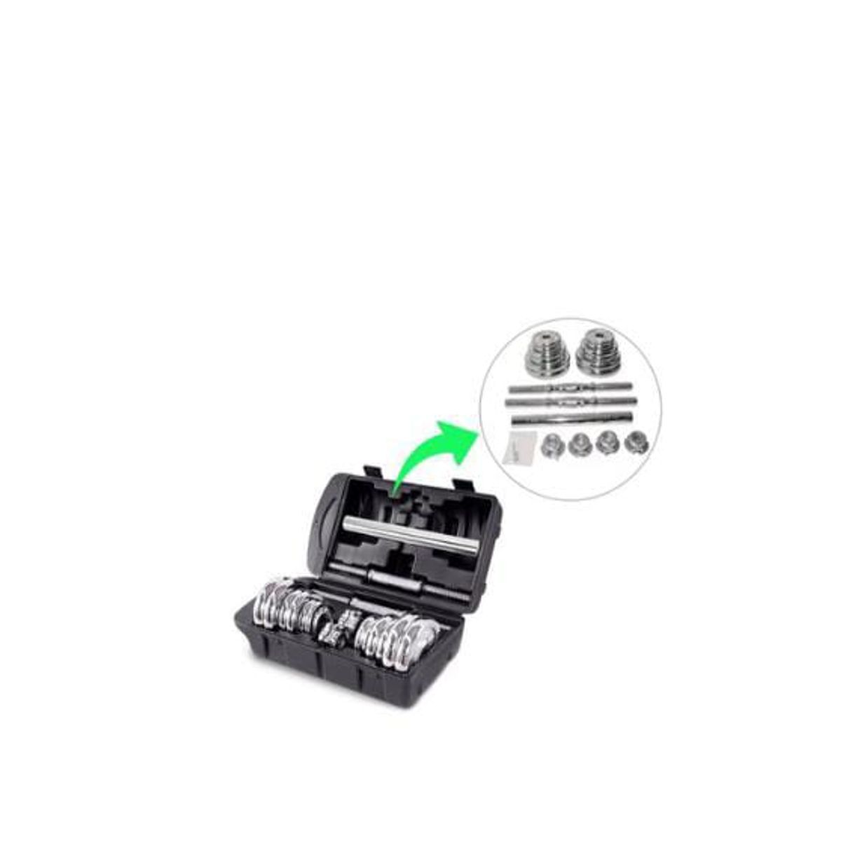 GENERICO - SET 20 KG PESAS CROMADAS + MANCUERNAS + MALETÍN