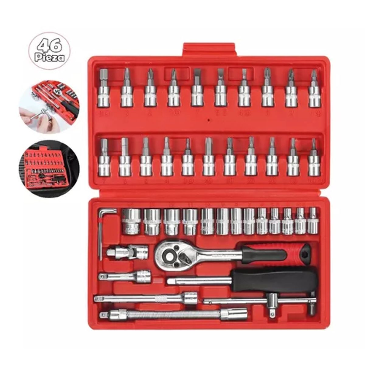 GENERICO - Set Herramientas Juego de Dados Silver Edge 46 Piezas