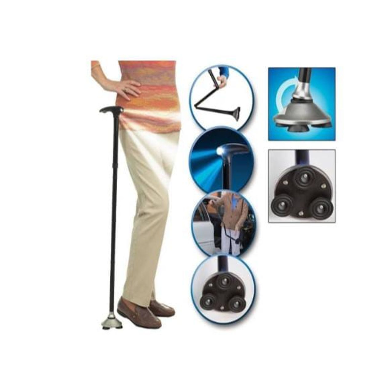 GENERICO - Bastón Apoyo Plegable Con Luz Led Antideslizante