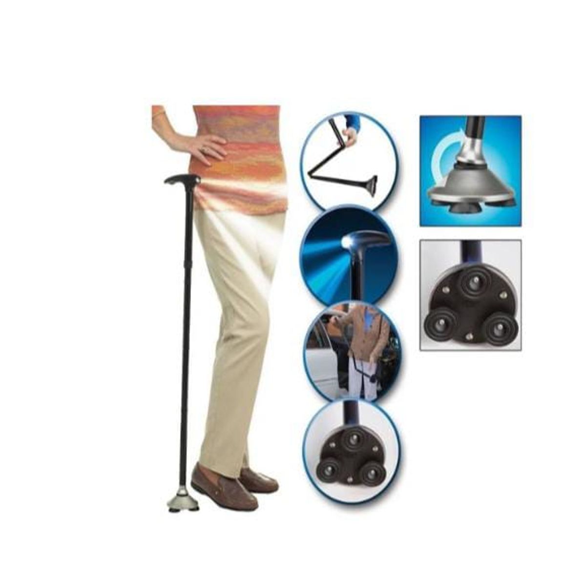 GENERICO - Bastón Apoyo Plegable Con Luz Led Antideslizante