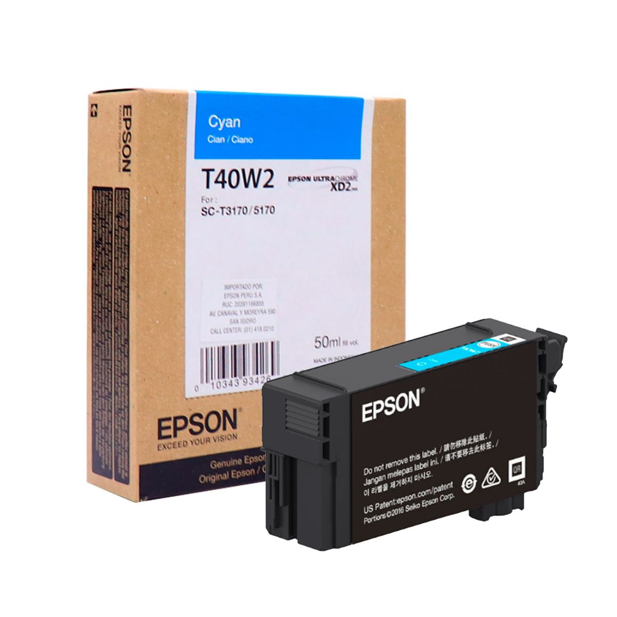 EPSON - CARTUCHO TINTA EPSON T40W220 CYAN, 50ML, SC T3170/T5170 P/N: T40W220