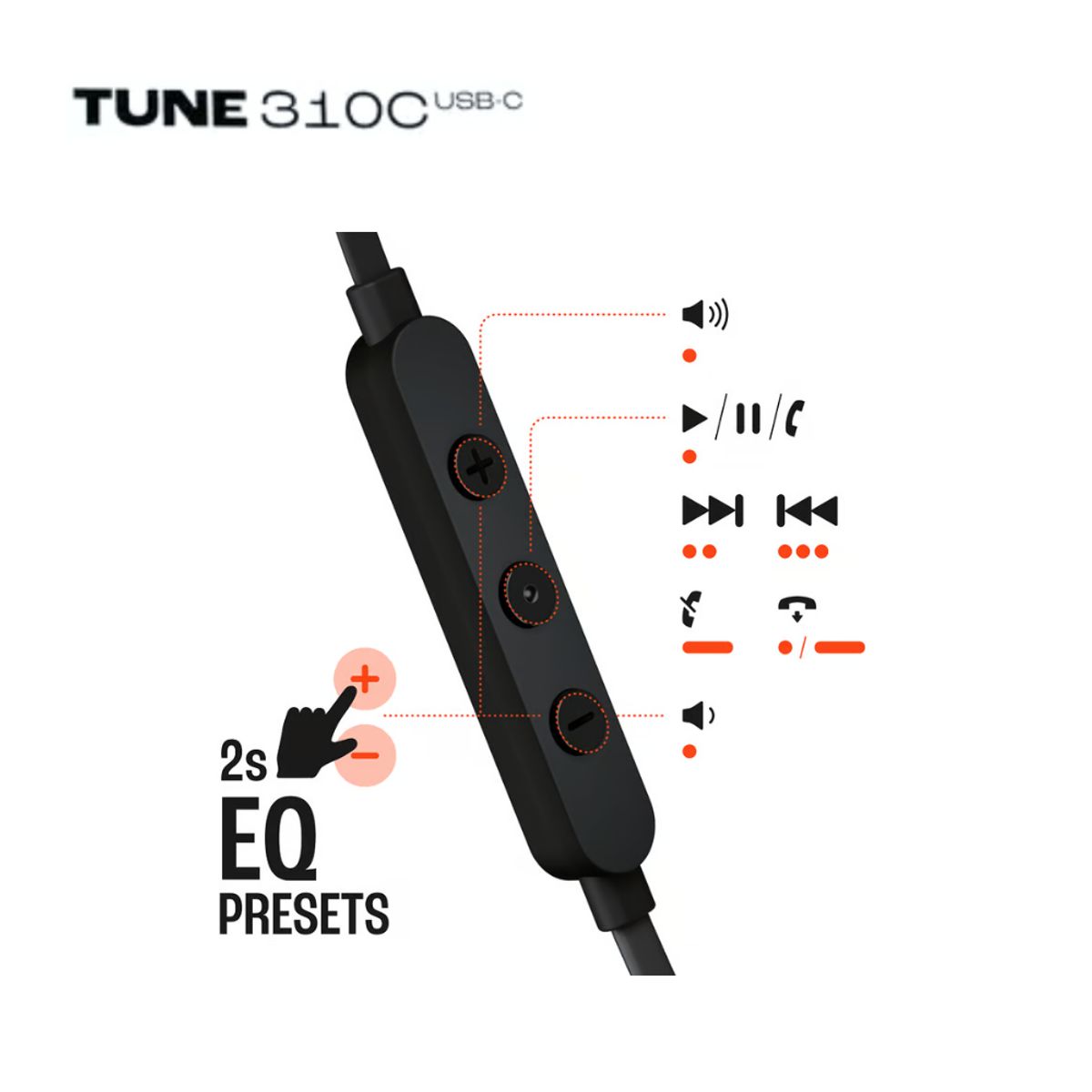 JBL - Audífono JBL Tune 310C USB Negro con Micrófono Diseño Plano USB-C