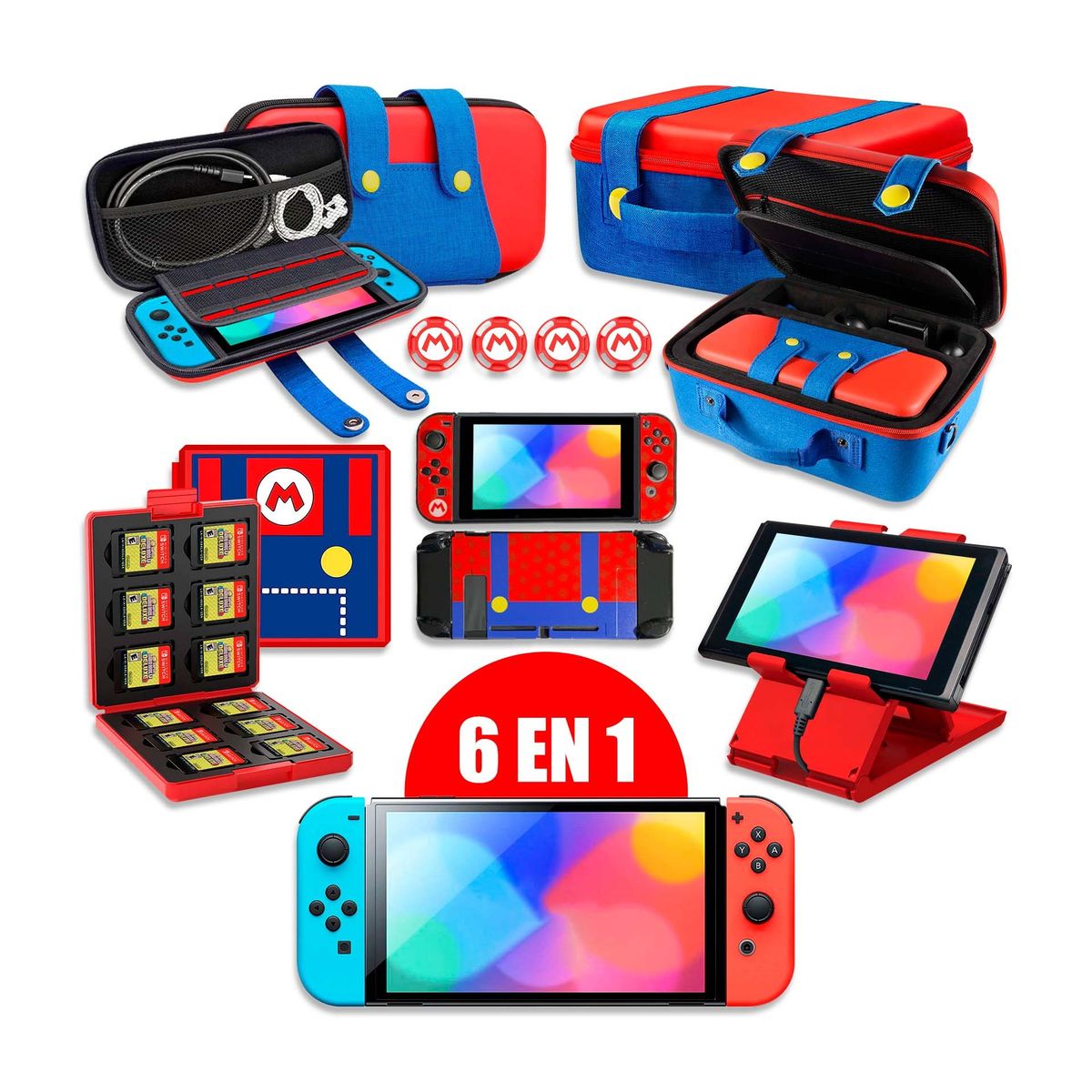 GENERICO - Kit De Viaje 6 En 1 Para Nintendo Switch FAT Con Overol Protector