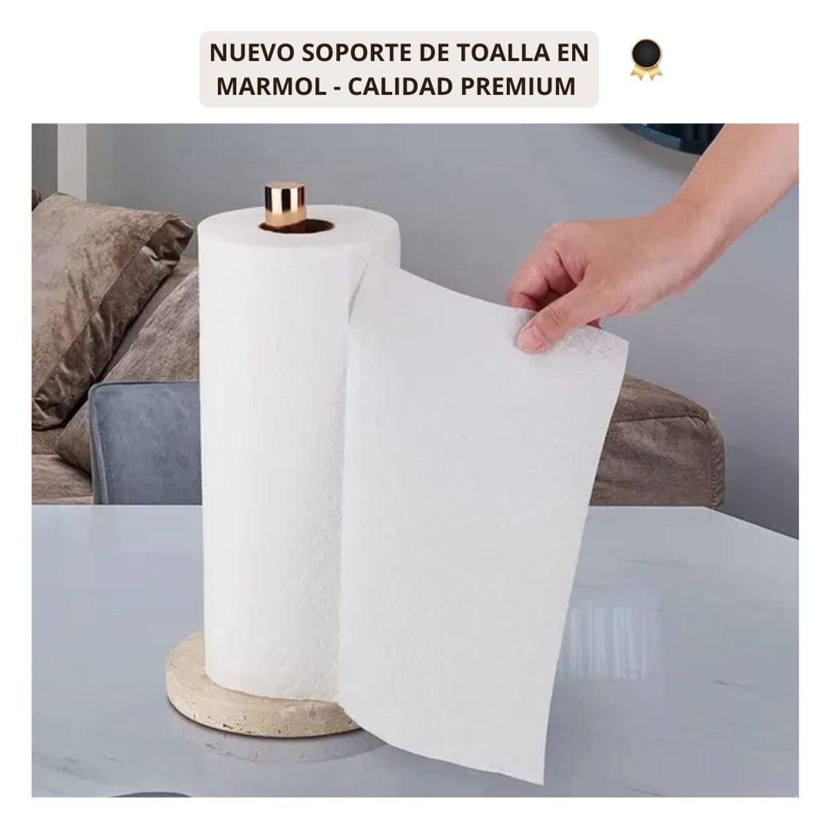 GENERICO - Porta Papel Toalla de Mármol Toallero Grande Elegante