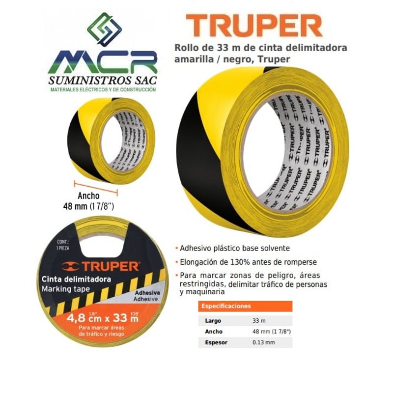 TRUPER - CINTA DE SEGURIDAD AMARILLO Y NEGRO ROLLO DE 33M X 3 PULGADAS TRUPER