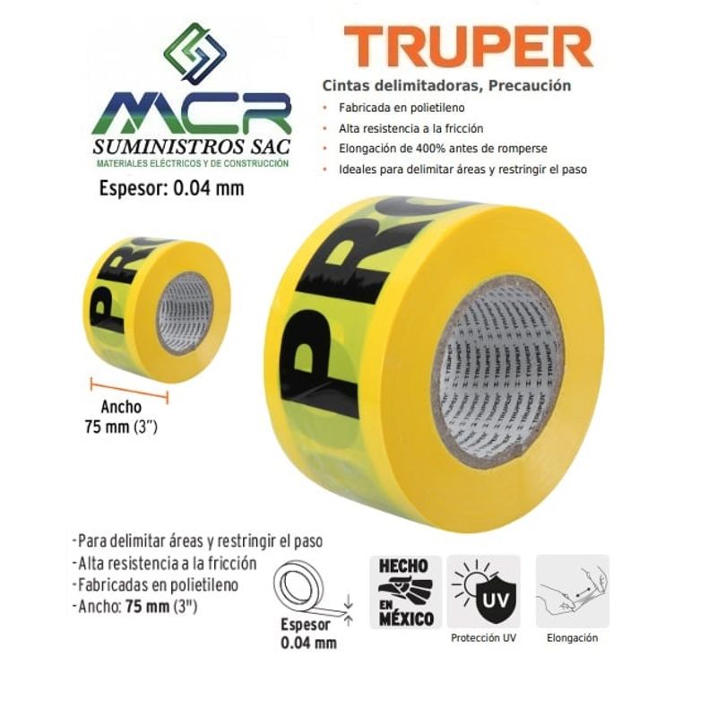 TRUPER - CINTA DE SEGURIDAD PROHIBIDO ROLLO DE 100M X 3 PULGADAS