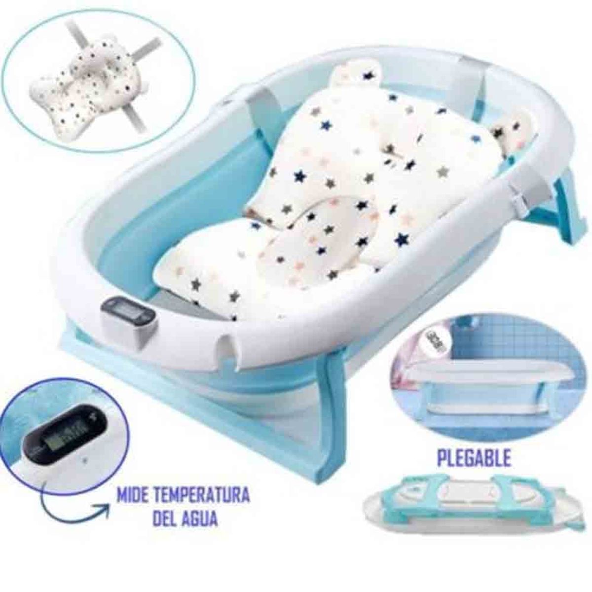 DOUX BEBE - Bañera Tina de Baño con Termómetro Digital Azul