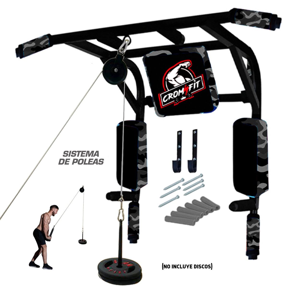 HOLGU - Barra 15 en 1 Croosfit Multifuncional + SISTEMA DE POLEAS