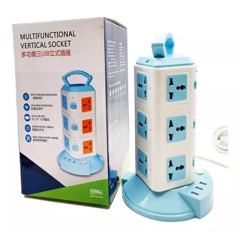 GENERICO - Torre Enchufe Tomacorriente Extensión Múltiple 3 Pisos + usb