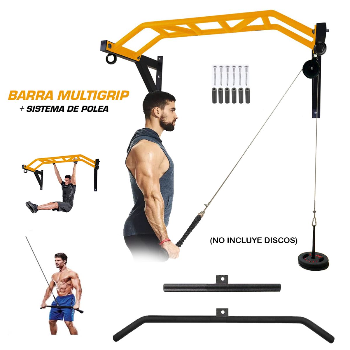 GENERICO - Barra Multigrip Multifuncional + SISTEMA DE POLEAS 250Kg