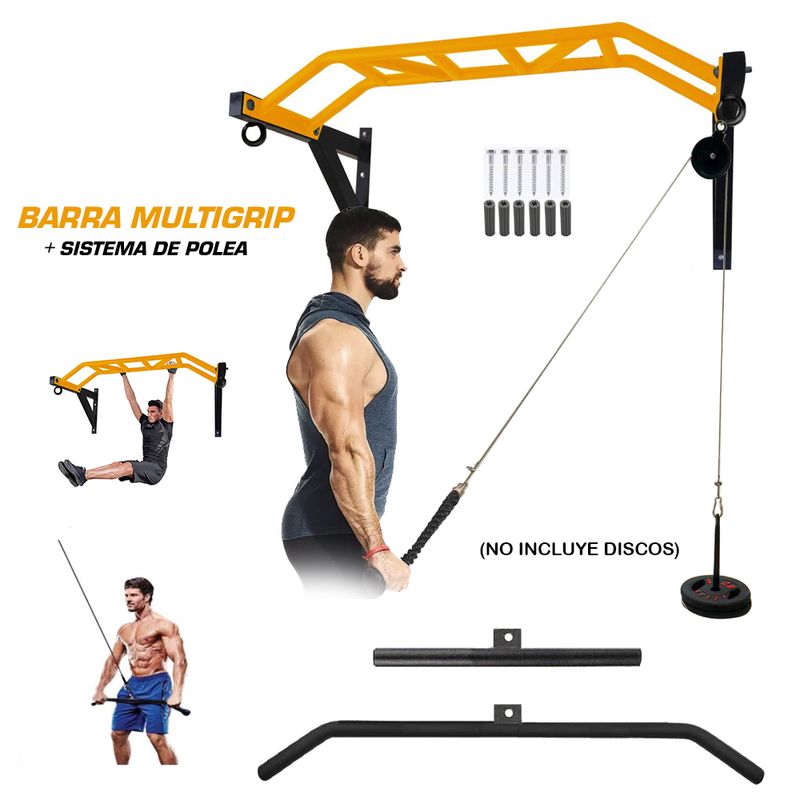 GENERICO - Barra Multigrip Multifuncional + SISTEMA DE POLEAS 250Kg