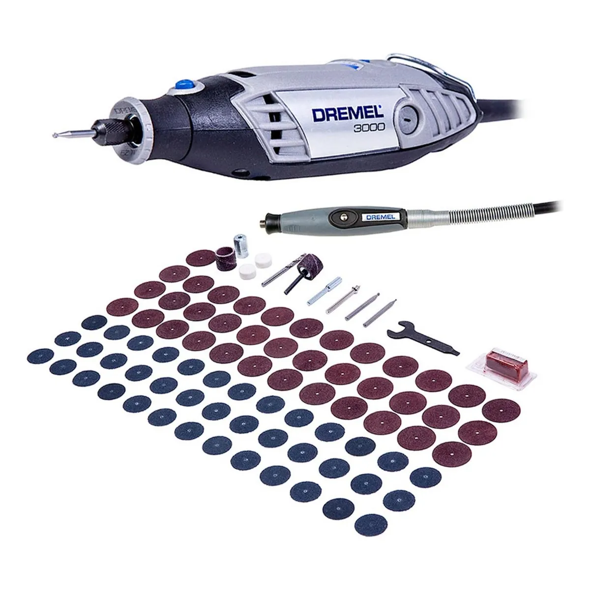 DREMEL - Multiherramienta Dremel 3000 + Eje Flexible + 82 Accesorios