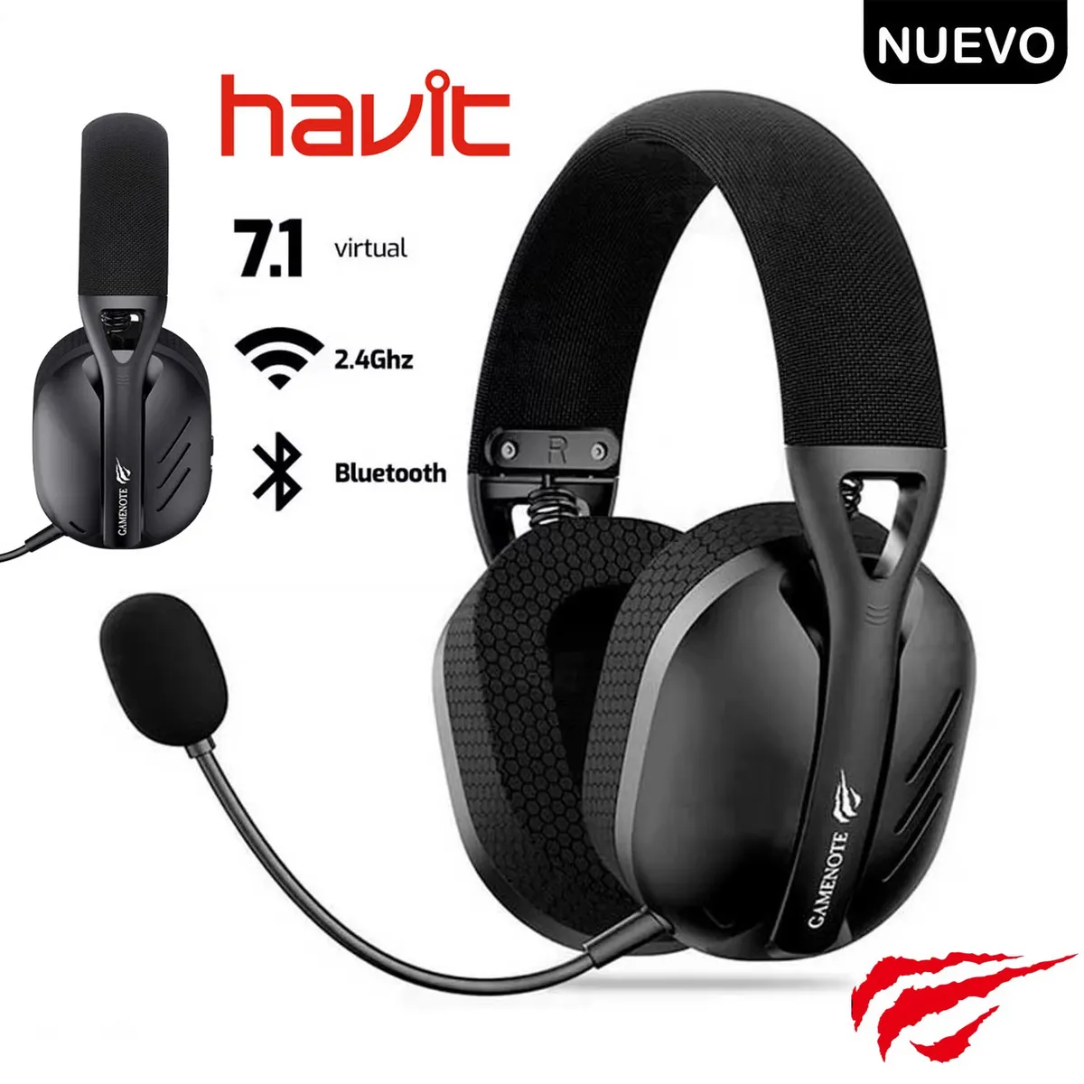 HAVIT - Audífono Inalámbrico Bluetooth Havit Fuxi-H3 7.1 USB Ps5 Ps4 26H negro