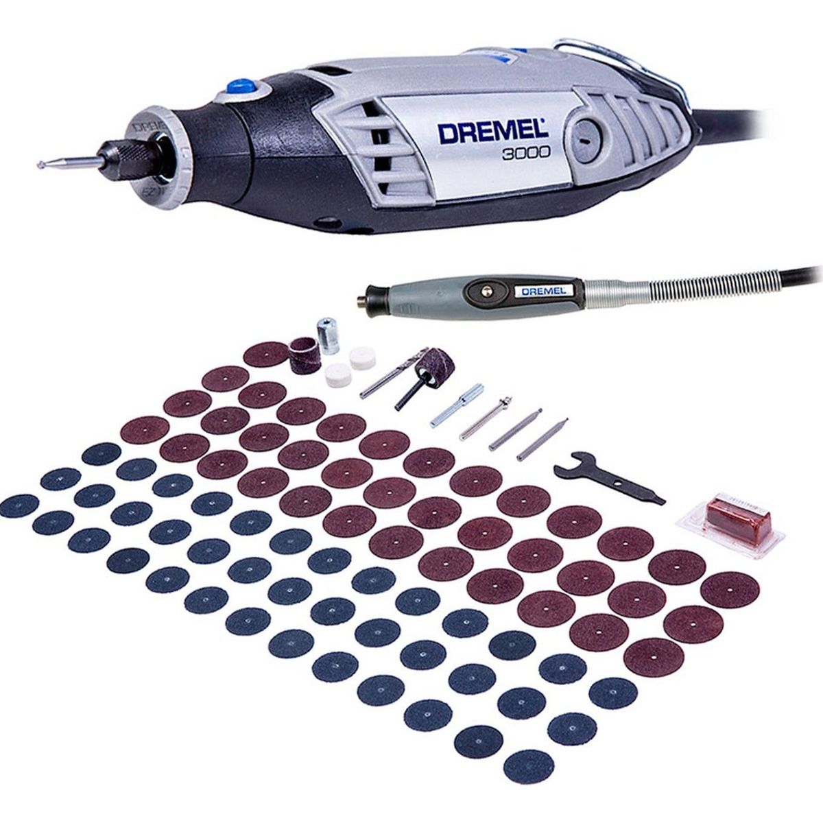 DREMEL - Multiherramienta Dremel 3000 + Eje Flexible + 82 Accesorios