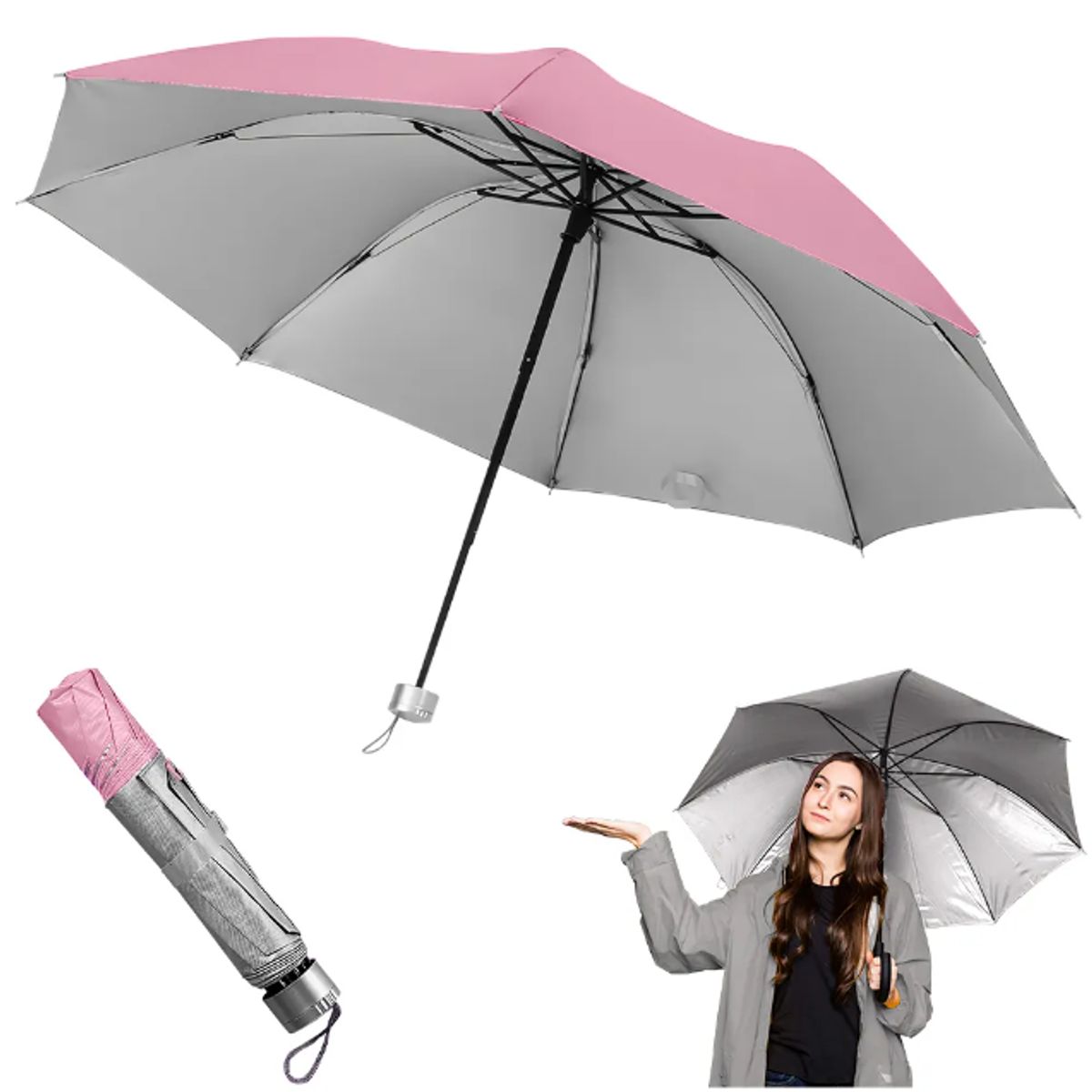 GENERICO - Paraguas Plegable Sombrilla de Mano para Sol Lluvia