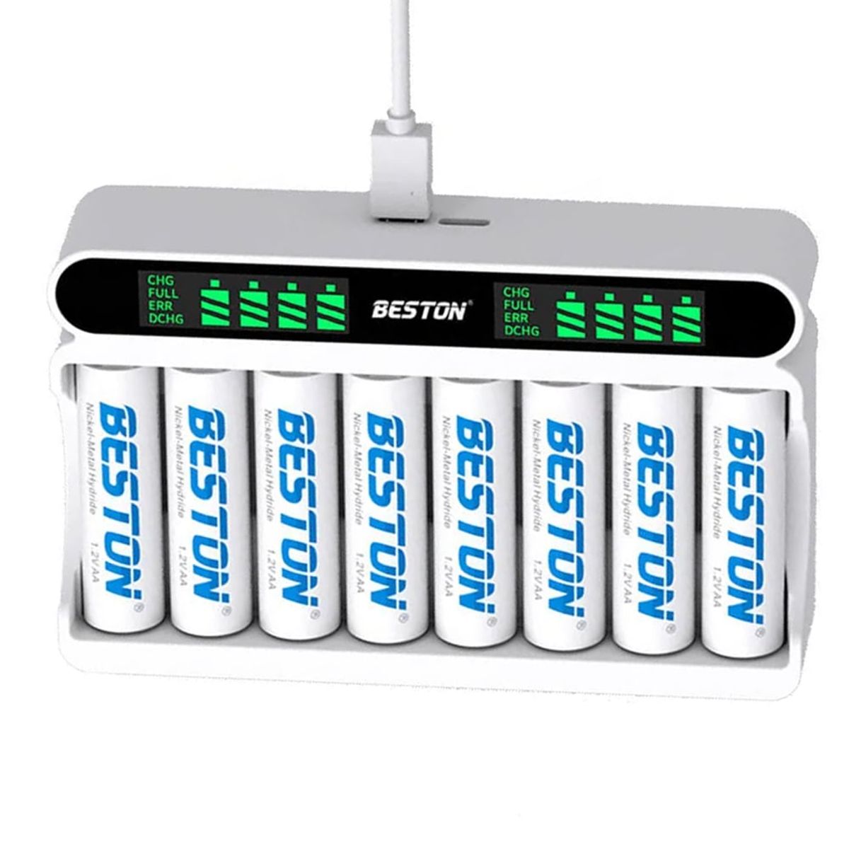 BESTON - Cargador inteligente de pilas baterías recargables 8 puestos AA AAA Ni-MH